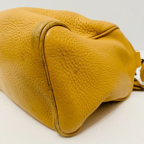PRADA PEBBLED LEATHER CARAMEL SHOULDER BAG WITH LOCK AND KEY MADE IN ITALY - Picture 12 of 16